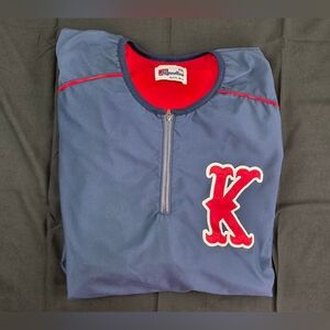 Vtg Speedline Athletic Kansas Jayhawks Pullover Jacket Mens 2XL Blue 1/4 Zip